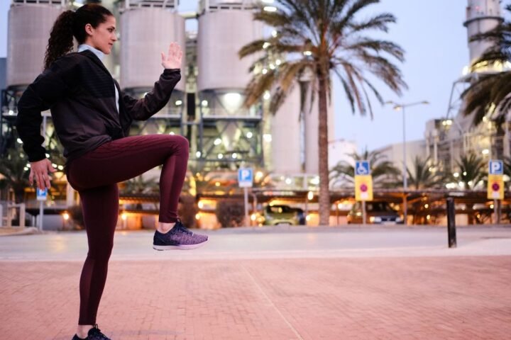Woman performs a running drill
