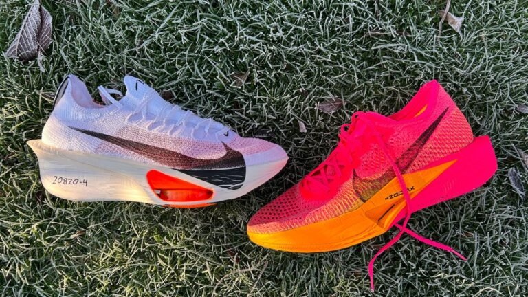 Nike Alphafly 3 next to Nike Vaporfly 3
